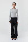 Organic Cotton V Neck Long Sleeve Top in Grey Marle