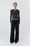 Wool Wide Waistband Pants in Black